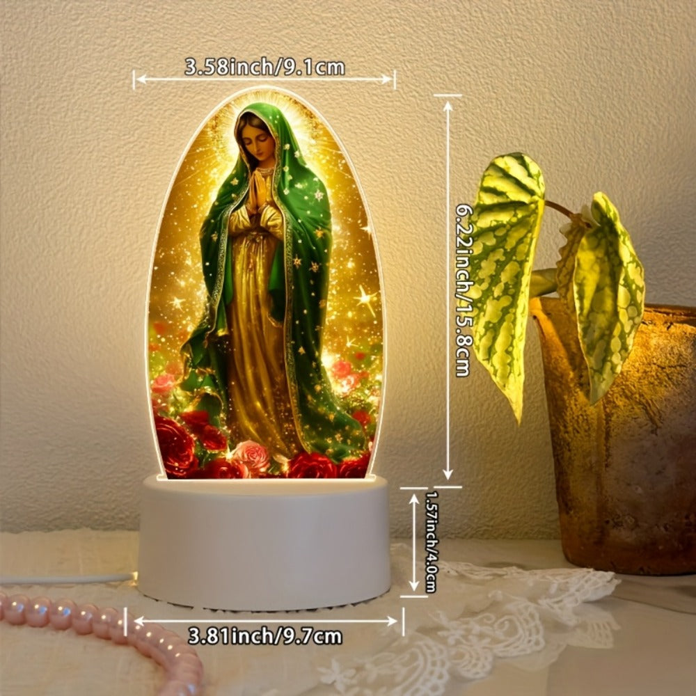 Guadalupe Prayer Light with White LED & Switch Control - Virgin Mary Night Light for Entryways, Bedrooms and Living Spaces