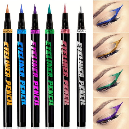 Colored Eyeliner Pencil Set with Six Shades in Blue, Purple, Green, Pink, Black and Gold-Tone Looks