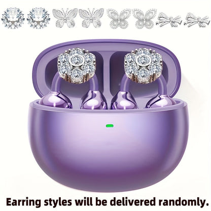 Clip On Wireless Earbuds Open Ear Bluetooth Headphones with Detachable Gemstone Earrings ANC for an Everyday Personal Care Routine
