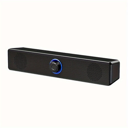 USB Wired Desktop Speaker Bar with 4D Audio Effect & Blue LED - Stereo Sound, 3.5mm AUX Input, Independent Volume Control