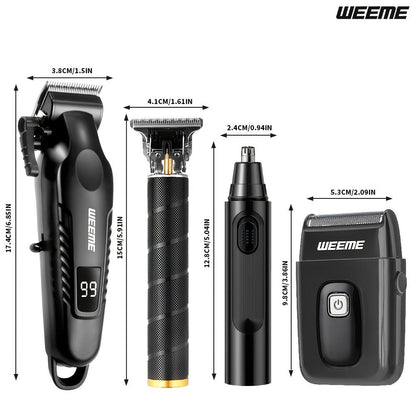 Men's Grooming Kit 4-Piece Set, USB Rechargeable Hair Clipper, Nose Trimmer, Electric Shaver & T9 Detailer with 8 Guide Combs