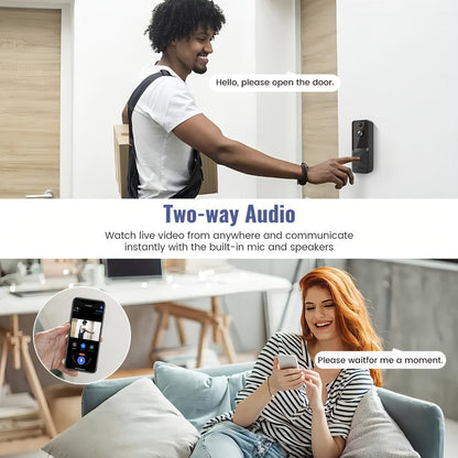166° Wide Angle Video Doorbell 720P 2.4G 5G Dual-Band WiFi, Color Night Vision, AI Vehicle & Person Detection