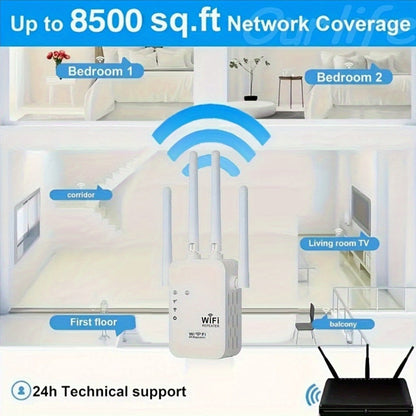 WiFi Extender 1300Mbps Dual Band AP & Relay Mode - 4 Powerful Antennas Full House Coverage, Ethernet Port