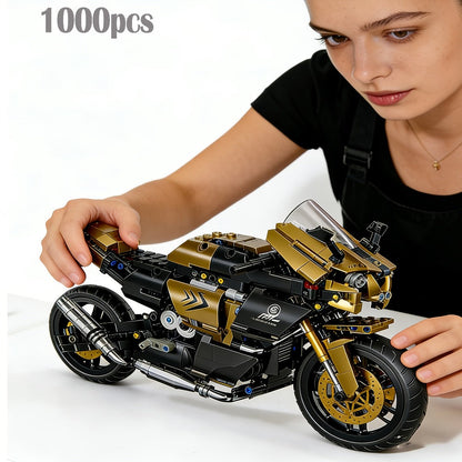 1000PCS Motorcycle Building Blocks 1:10 Scale DIY Black & Gold Motorbike Model Kit – Adult Collector Display Ornament