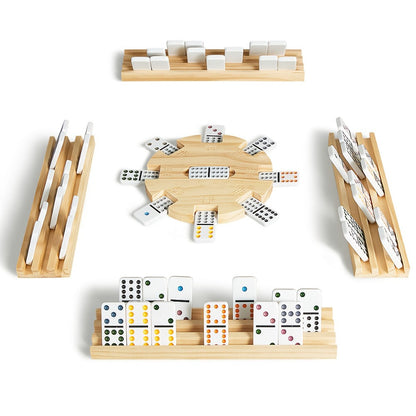 Mexican Train Dominoes Double 12 Set – 91 Colorful Tiles, 9 Metal Trains & 4 Wooden Racks, Complete Strategy Board Game with EVA Travel Case