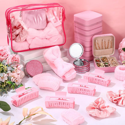 Spa Party Favors Set 48pcs for Women – Sleepover Party Supplies with Headband, Wristband, Scrunchies, Hair Clip, Jewelry Case