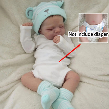 Reborn Baby Doll 19-Inch Full Vinyl Sleeping Design with Painted Hair, Closed Eyes, Mint Outfit and Accessories