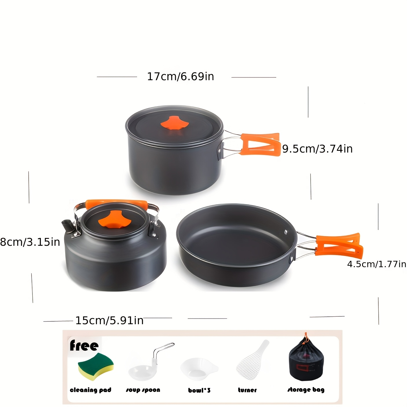 Outdoor Camping Cookware Set, Portable Aluminum Alloy Cooking Pot Pan Kettle Kit, for Camping, Travel and Outdoor Use