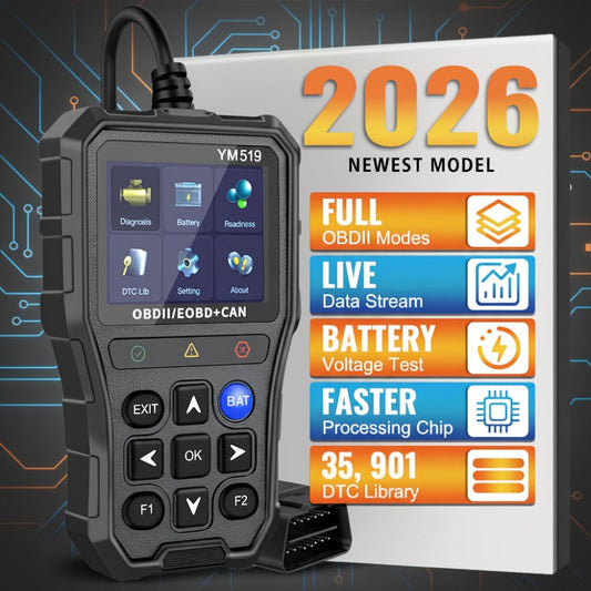 YM519 OBD2 Scanner with Color Screen, 13-Language Label, Battery Voltage and Live Data Icons