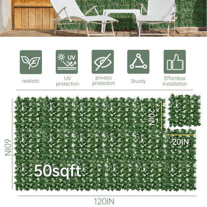 Artificial Ivy Privacy Fence Screen in 13 Size Options with Cuttable Green Leaf Panels for Patio or Balcony