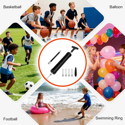 Portable Ball Pump Kit 8 Inch – Manual Air Pump with 5 Needles, Nozzle & Extension Hose for Basketball, Soccer, Football