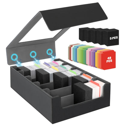 Trading Card Storage Box 5-Row 3900+ Capacity – Card Deck Case with 48 Colorful Dividers & 5 Foam Supporters for MTG Commander Yu-Gi-Oh