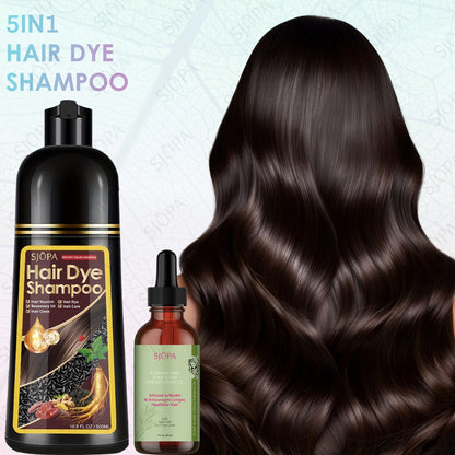 Hair Dye Coloring Shampoo 5-in-1 Upgraded with Hibiscus Oil, Squalane & Glycerin – Quick Color & Nourishing, Gentle Skin-Safe Formula