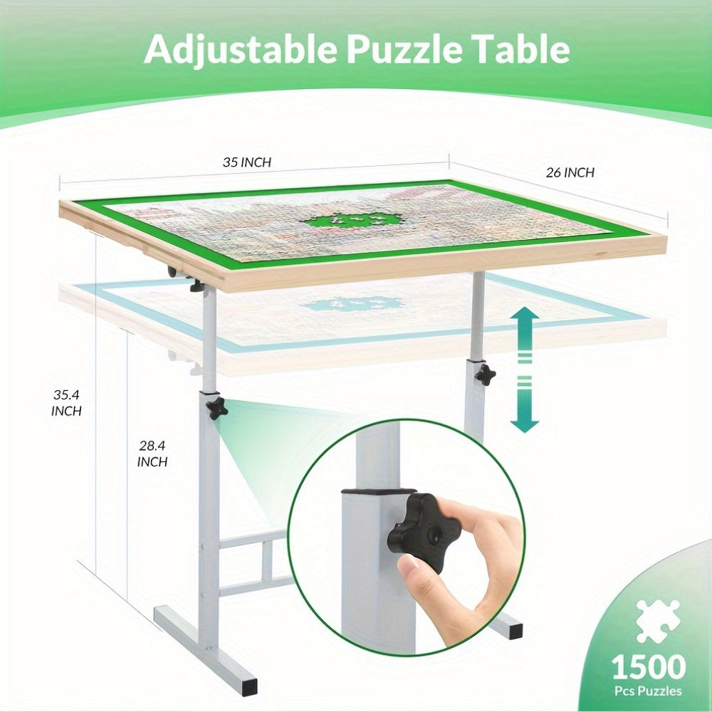 Jigsaw Puzzle Table with 4 Drawers 1500 Pieces – Adjustable Angle & Height 35"x26" Tilting Wood Board with Metal Legs