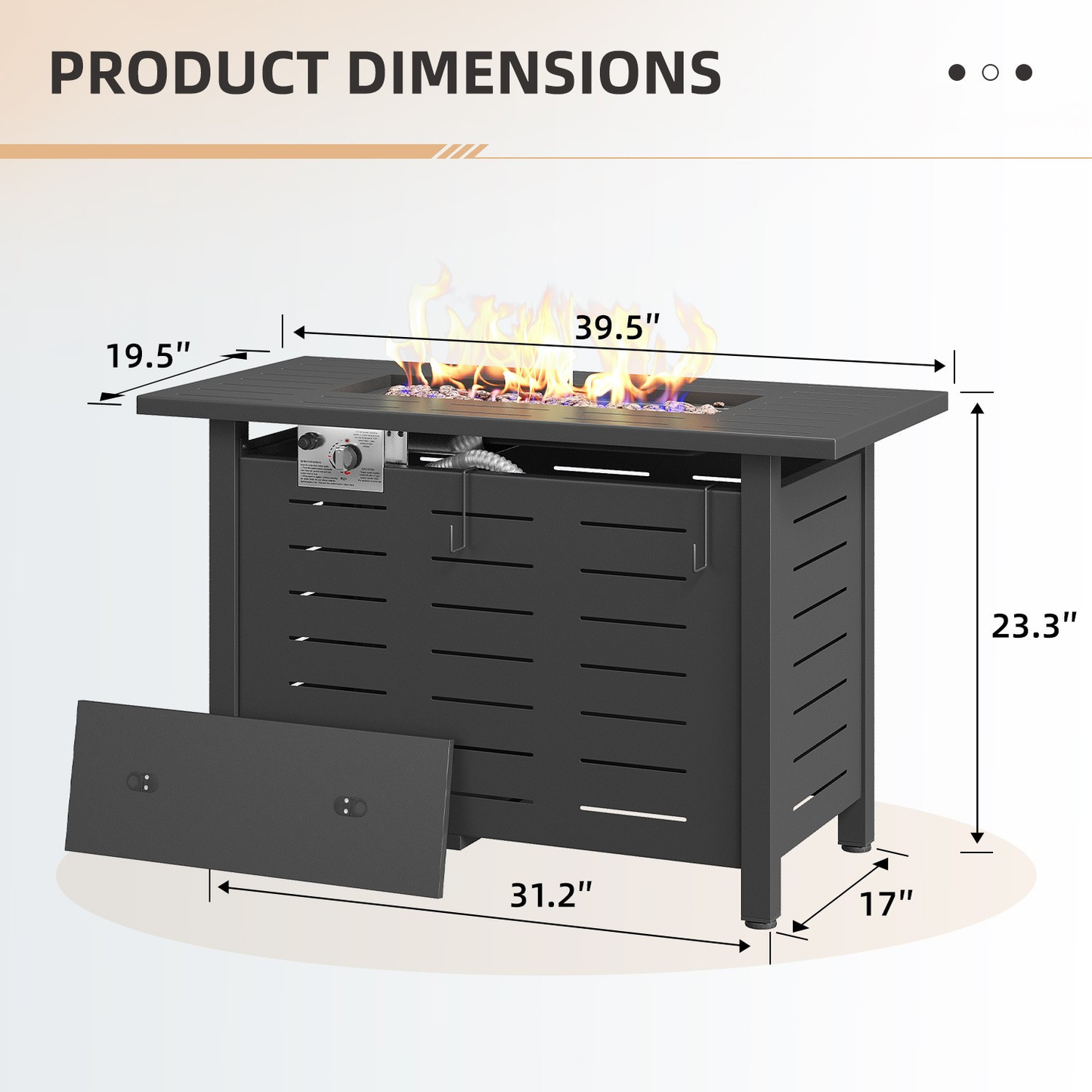 Propane Fire Pit Table Outdoor 50, 000 BTU Gas Fire Table with Lid Lava Rocks & Cover for Patio Backyard Deck Black Brown 40"/44"