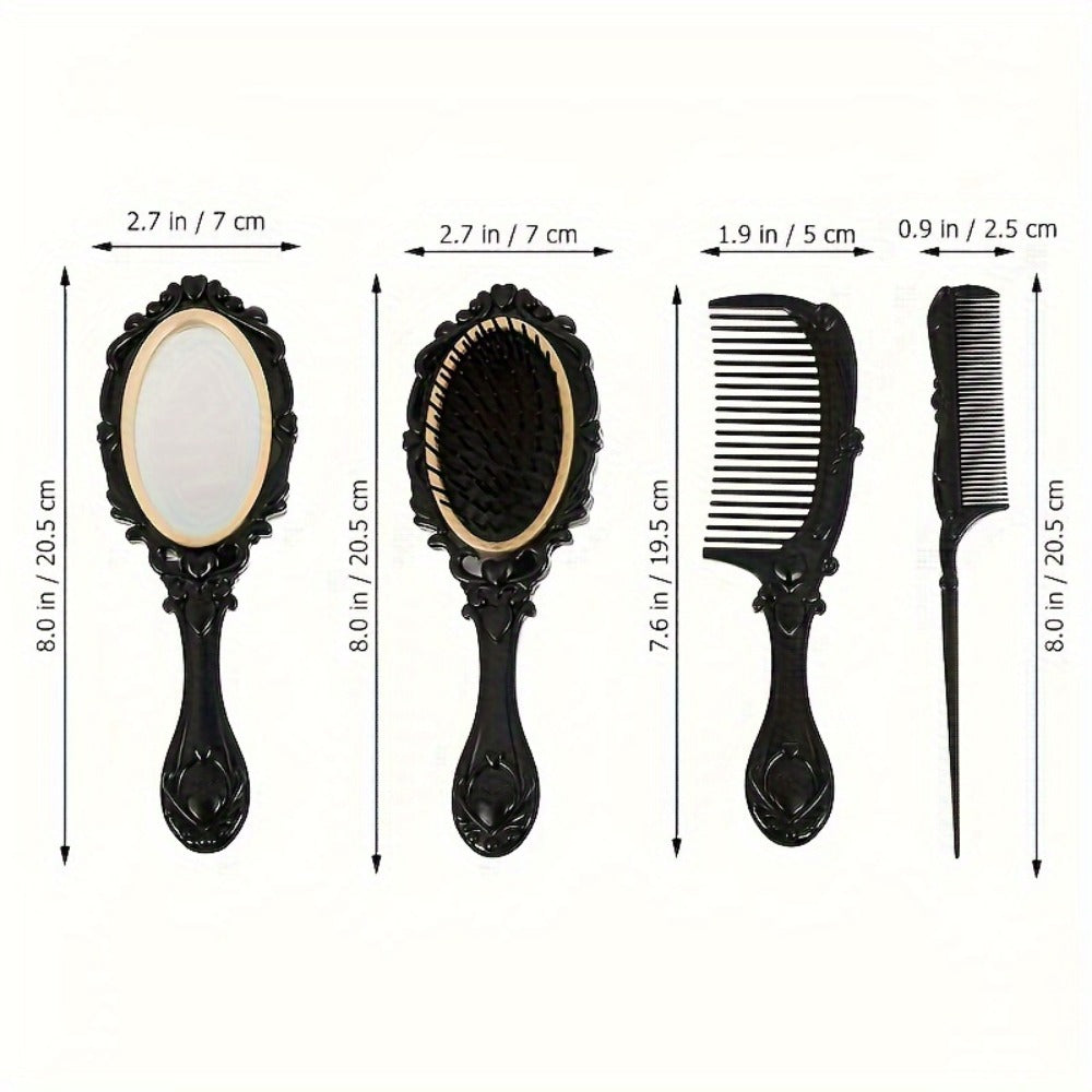 Retro Hair Comb Set with Mirror Scalp Massage Hairbrush Pocket Mirror Vintage Vanity Brush Set for Women Girls Travel Daily Grooming Makeup