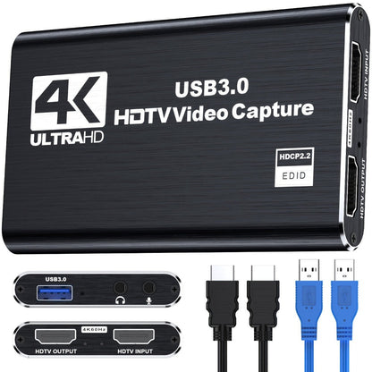 HDMI Capture Card with Microphone & 4K Loop-Out for Streaming, 1080P 60fps USB Video Recorder for Gaming