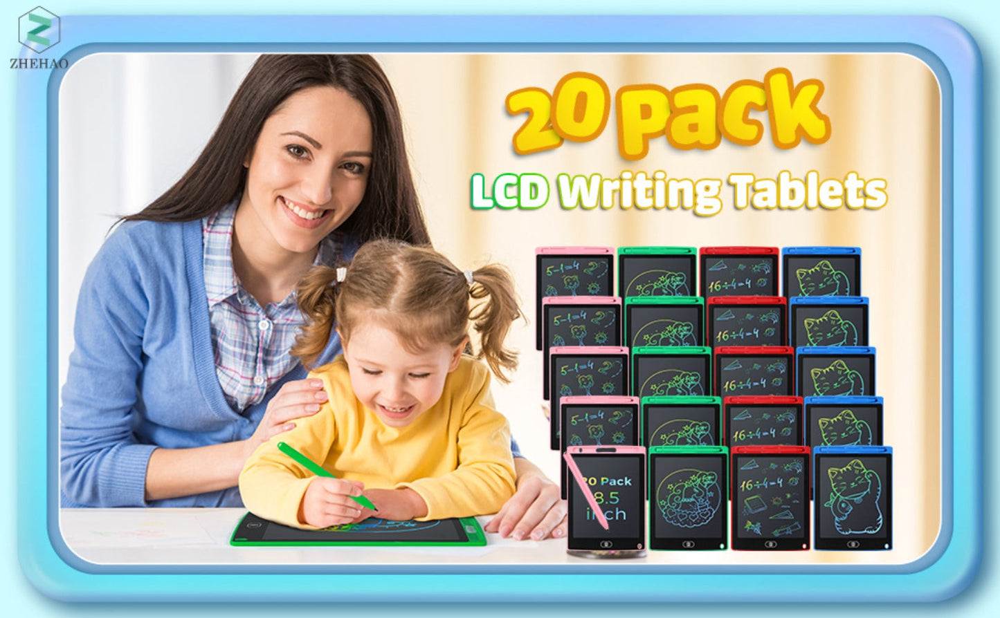 LCD Drawing Board 20 Pack for Kids 8.5 Inch Reusable Erasable Doodle Pad Electronic Writing for Parties, Celebrations and Guest Favors