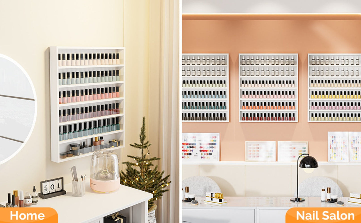 Wall Mount Nail Polish Rack 6 Tier Holds 120 Bottles with Acrylic Baffles – Large Nail Varnish Display Shelf Organizer for Salon Home White