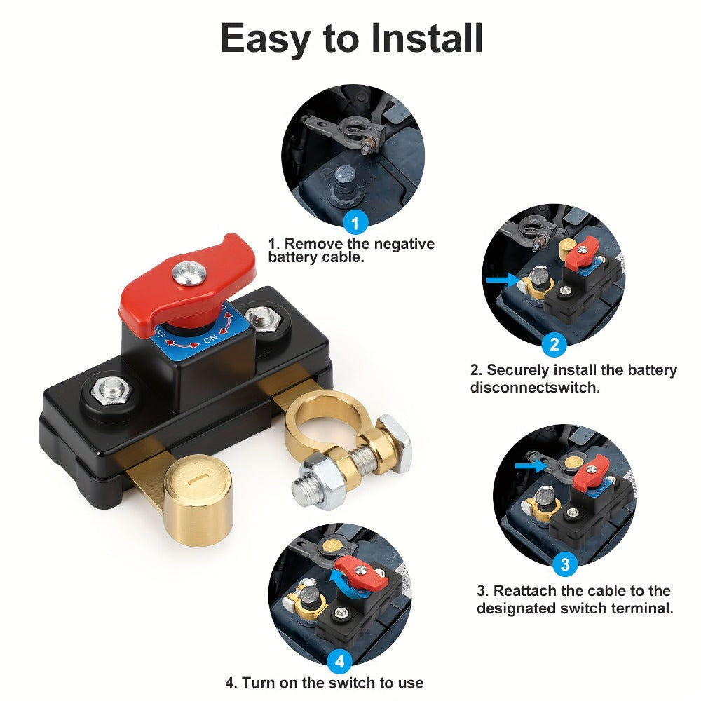 Two-Piece Battery Disconnect Switch Set with Red Rotary Levers and Clamp-Style Terminal Connections