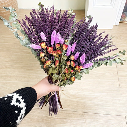 Mixed Lavender Bouquet with Eucalyptus, Dried Rose and Bunny Tails in Two Purple or Lilac Colorways