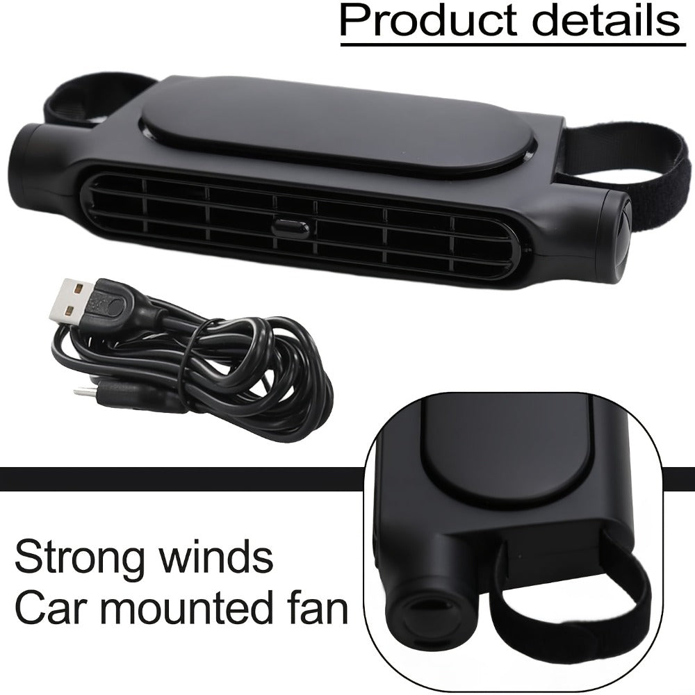 USB Car Seat Fan with Enclosed Air Outlet, Three Speed Settings and White or Black Color Options