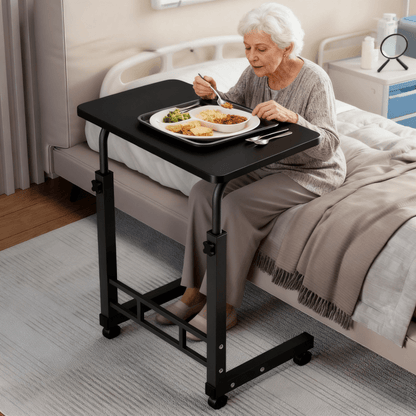 Adjustable Height Rolling Overbed Nursing Table 3-Layer Shelves Bedside Tray for Elderly for Entryways, Bedrooms and Living Spaces