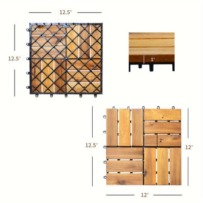 Interlocking Acacia Wood Deck Tiles 27-Pack – 12x12 Inch Oil-Finished Slat Tiles, Covers 27 Sq Ft, Tool-Free Install, for Patio, Balcony