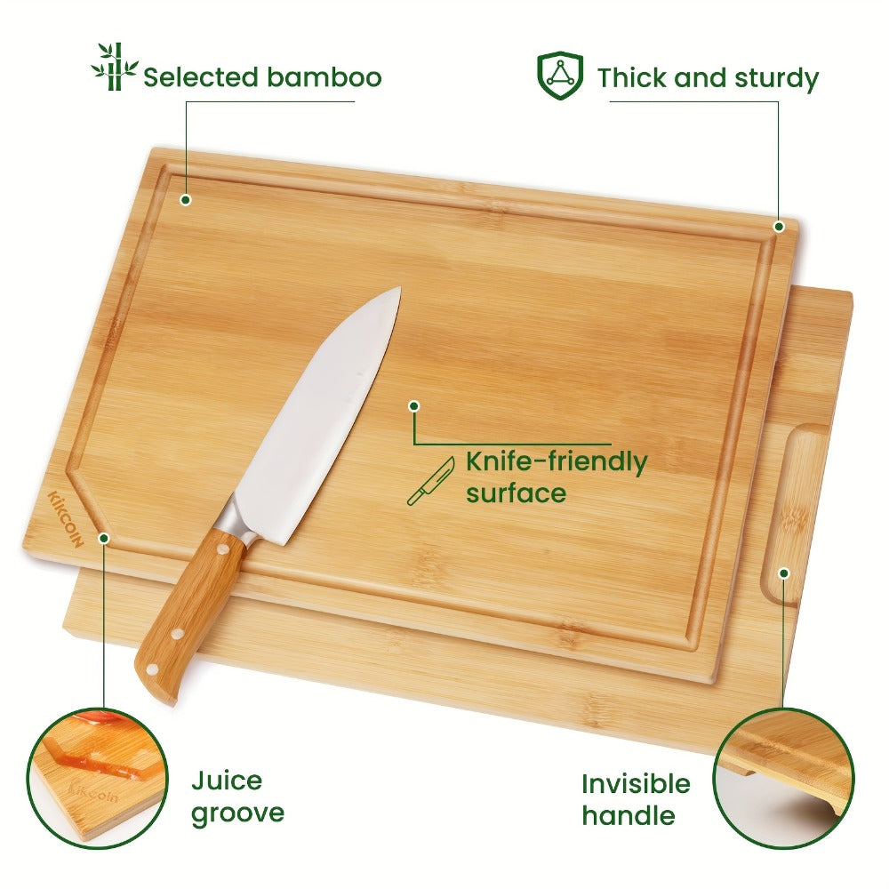 Bamboo Cutting Board Set 4-Piece Extra Large, Chopping Boards with Juice Grooves for Meat, Vegetables & Cheese