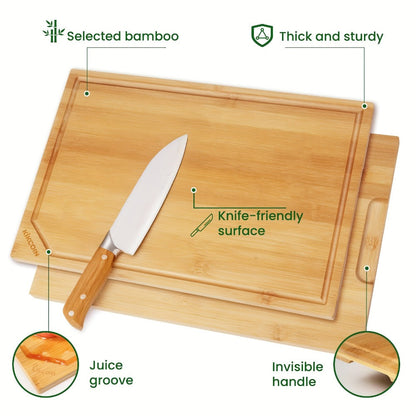 Bamboo Cutting Board Set 4-Piece Extra Large, Chopping Boards with Juice Grooves for Meat, Vegetables & Cheese