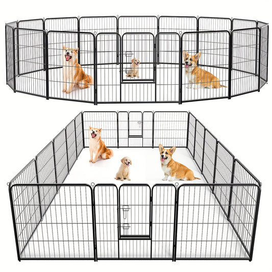 Pet Playpen Exercise Pen for Dogs 8 or 16 Panel Modular Indoor Outdoor Dog Fence – 24 32 40 Inch Height Options for Small Medium Large Dogs