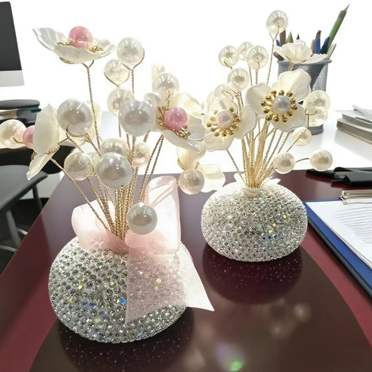 Crystal Flower Car Decoration Handmade DIY Simulation Crystal Flowers for Car Center Console Dashboard Home Decor Holiday Party Birthday