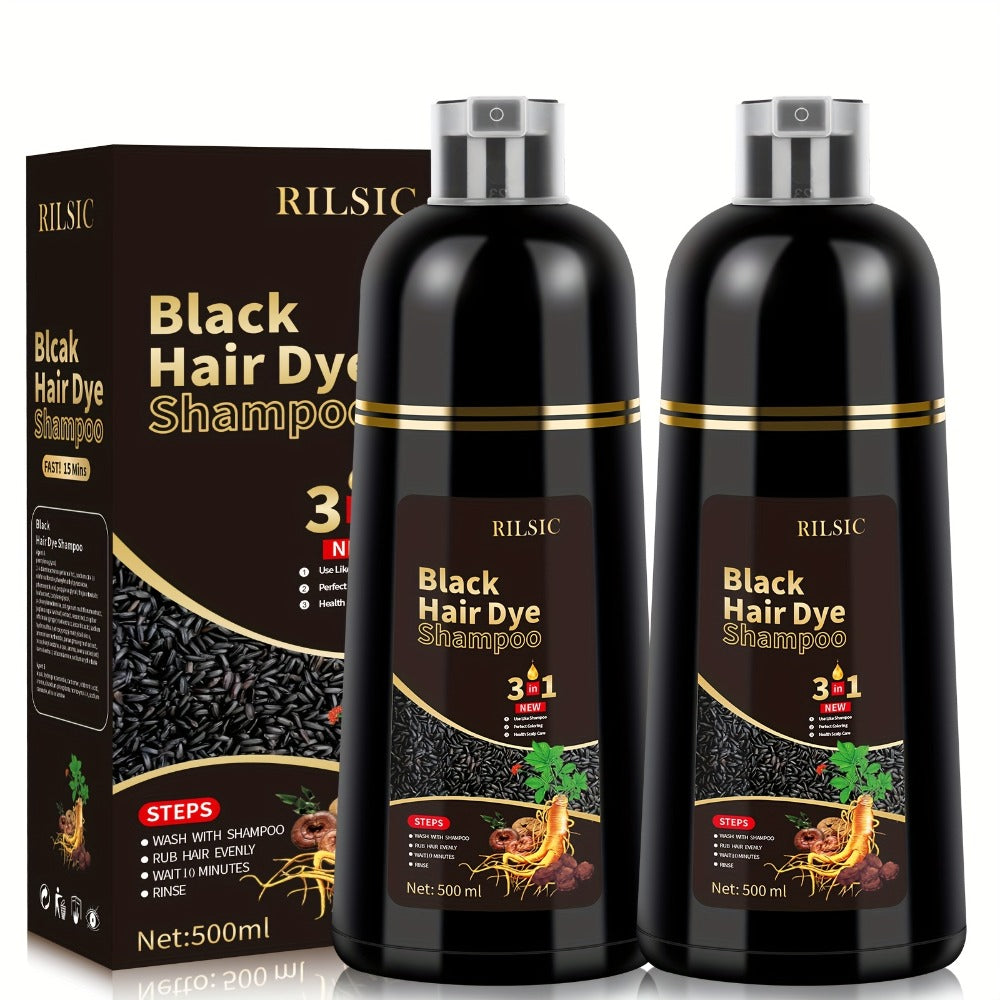 Herbal Hair Dye Shampoo 3-in-1 with Plant Squalene 2pcs 16.91oz, Instant Gray Hair Coverage, Natural Color in Minutes