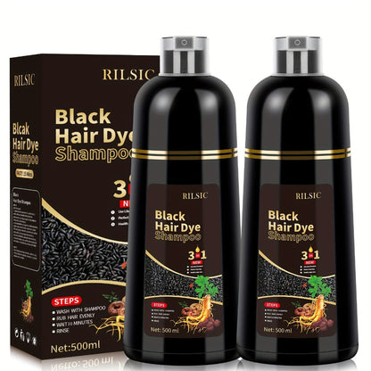 Herbal Hair Dye Shampoo 3-in-1 with Plant Squalene 2pcs 16.91oz, Instant Gray Hair Coverage, Natural Color in Minutes