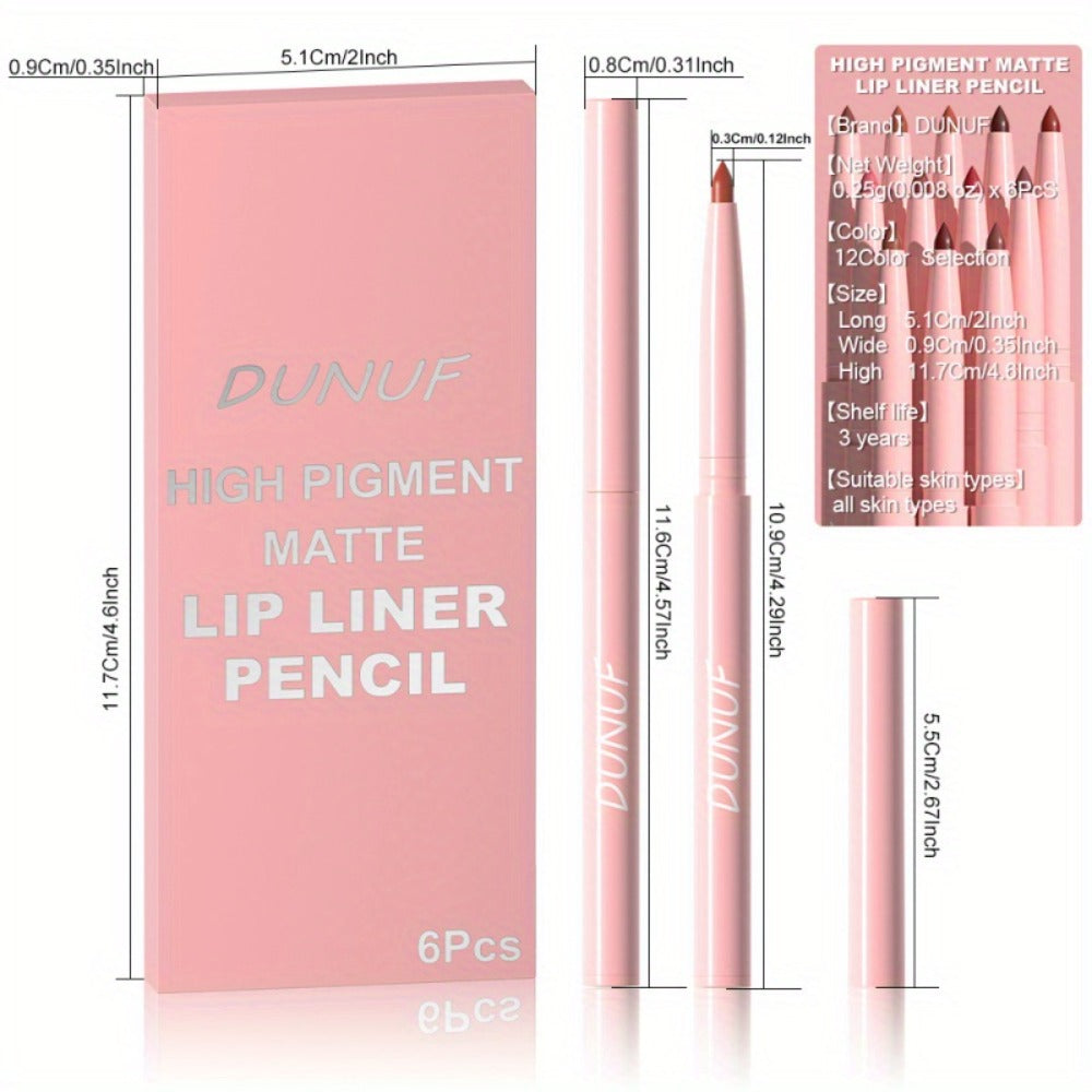 Waterproof Lip Liner Set 12 Pcs 2-in-1 Matte Lipstick Pencil Long Lasting Rich Pigment Smooth Glide Lip Color Kit Nude to Bold Shades