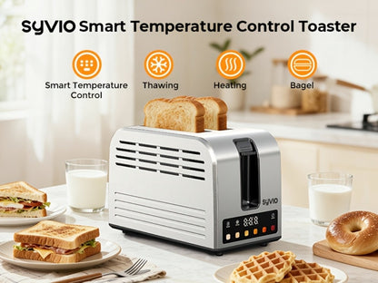 Toaster 2-Slice Stainless Steel Smart Touchscreen, 5 Bread Types, 6 Browning Levels, Wide Slots, Temperature Control