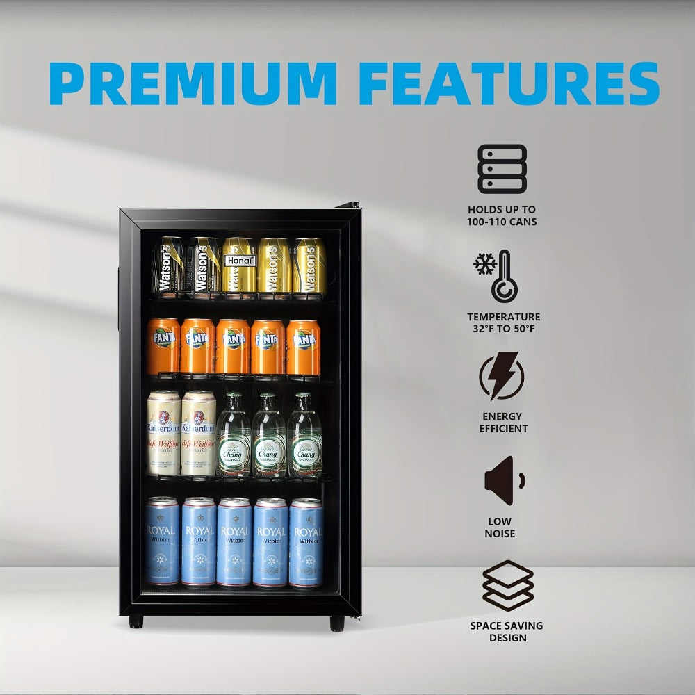 Beverage Refrigerator with Glass Door, Mini Fridge 2.0/3.5/4.0 Cu Ft, LED Lights, Adjustable Shelves