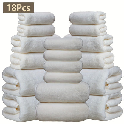 Eighteen-Piece Bath Towel Set with Four Bath Towels, Four Hand Towels and Ten Washcloths in 16 Colors