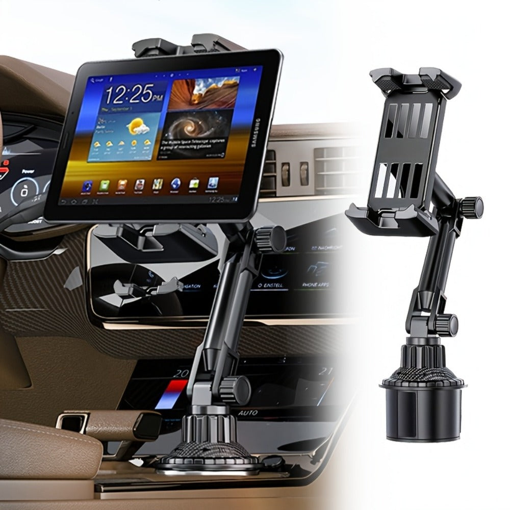 TP08 Cup-Base Car Phone Mount with Expanding Lower Base and Adjustable Clamp for 4–13-Inch Devices