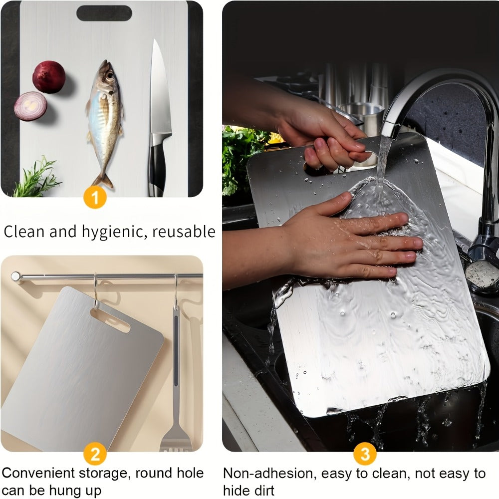 Stainless Steel Cutting Board Set of 3, Durable Kitchen Cutting Boards, & Easy to Clean, Space-Saving Nested Design for Meat