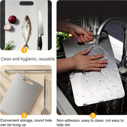 Stainless Steel Cutting Board Set of 3, Durable Kitchen Cutting Boards, & Easy to Clean, Space-Saving Nested Design for Meat