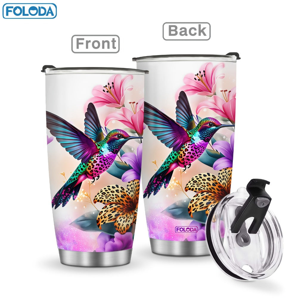 Hummingbird Flower Vacuum Insulated Travel Tumbler 20oz – Gift for Mom Grandma Sister Daughter Birthday Valentine's Day