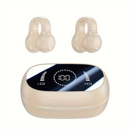 Open-Ear Clip Earbuds with Digital-Display Charging Case in Black or Beige Checkout Options