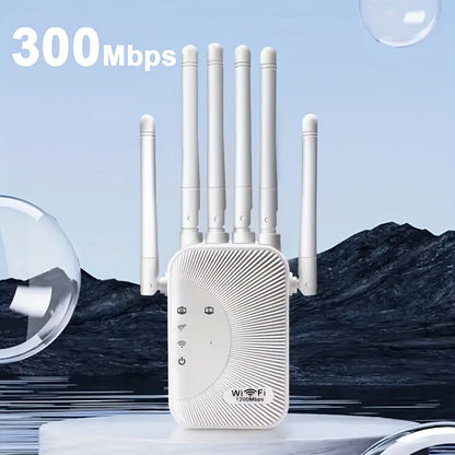 Ourlife WiFi Extender 11000 Sq Ft 6-Antenna 360° - 2.4GHz Signal Enhancer with Ethernet Port, Plug and Play