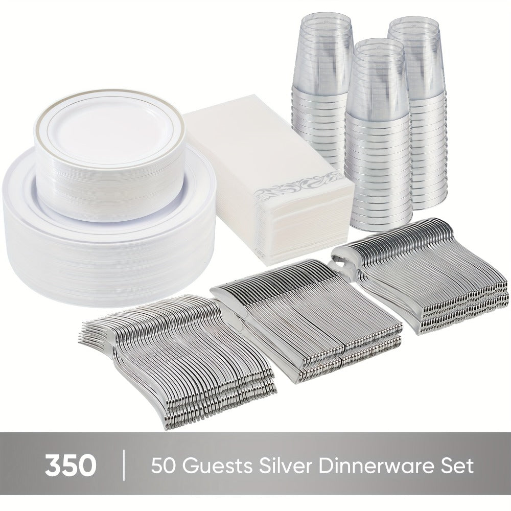 Disposable Party Dinnerware Set 350 700 Pieces Gold Silver Plastic Plates Salad Plates for Entryways, Bedrooms and Living Spaces