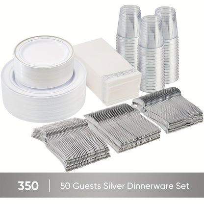 Disposable Party Dinnerware Set 350 700 Pieces Gold Silver Plastic Plates Salad Plates for Entryways, Bedrooms and Living Spaces