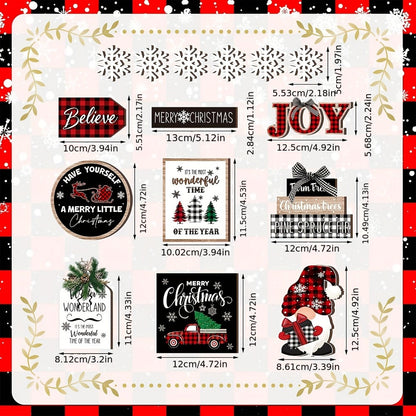 Tiered Tray Decor Set 15/20pcs Winter Christmas Farmhouse Wooden Signs - Buffalo Check for Entryways, Bedrooms and Living Spaces