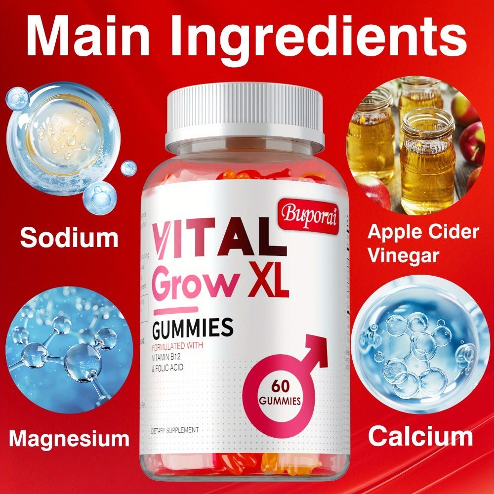 Dietary Supplement Gummies with Buporai Label, Apple Cider Vinegar, Mineral Blend and 60 Count