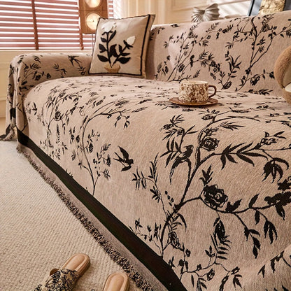 Sofa Cover Throw, Thick Chenille Floral Couch Slipcover in Three Colors for One-to-Four-Seat Sofas