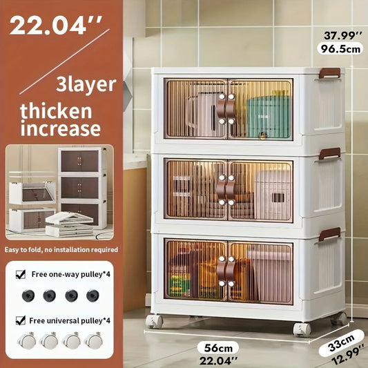56cm Foldable Rolling Storage Cabinet with Front Doors and Three-, Four- or Five-Layer Options